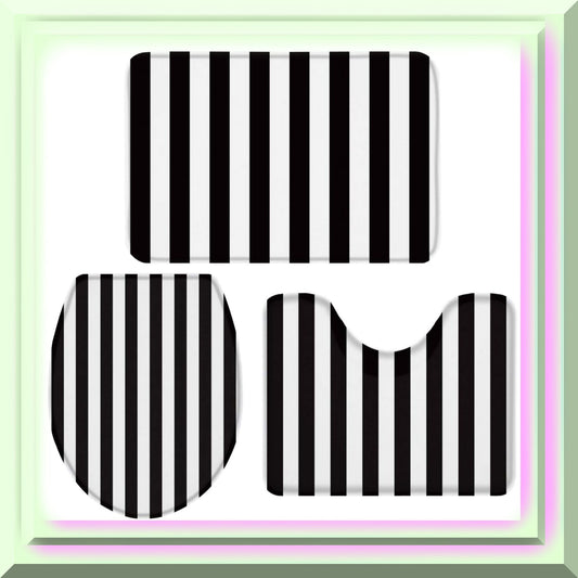 3-Piece Black and White Stripe Bath Rug Set