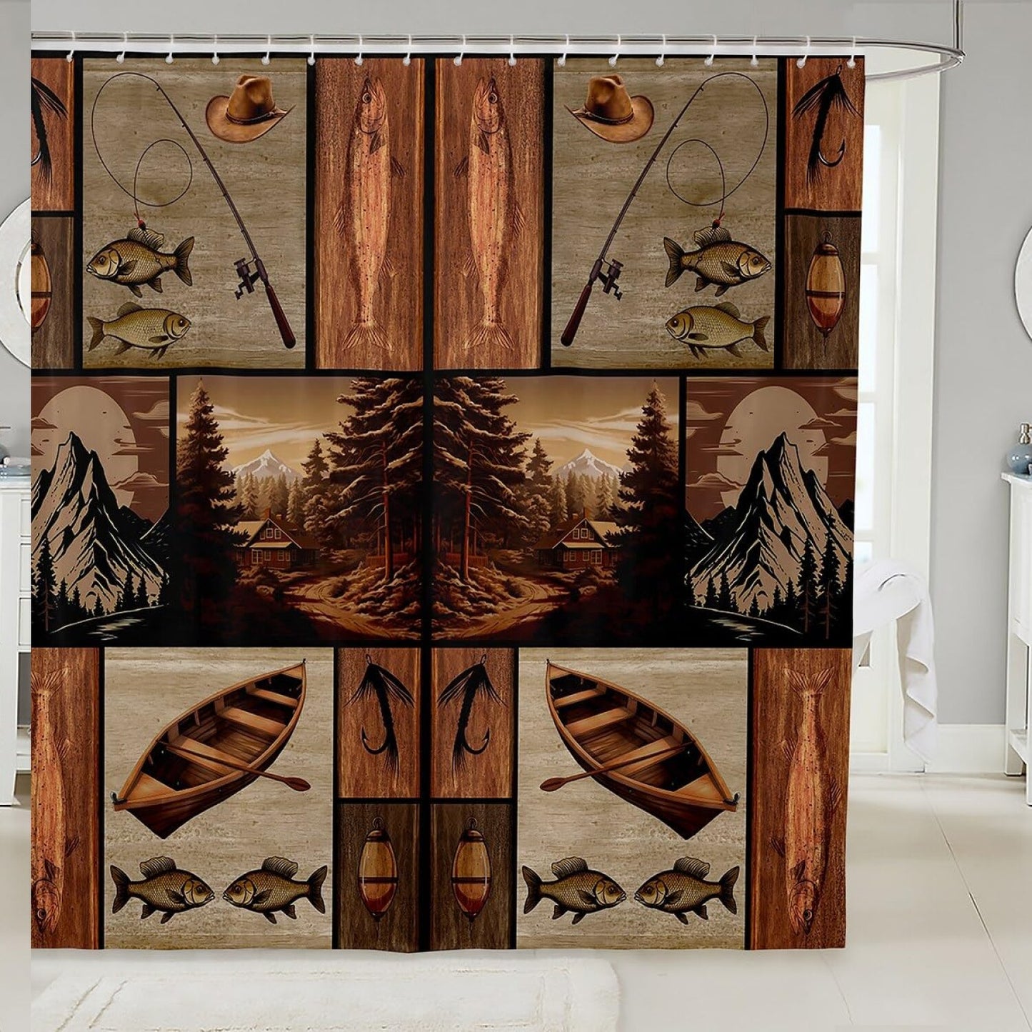 Fish Shower Curtain for Kids 72"x84" Brown