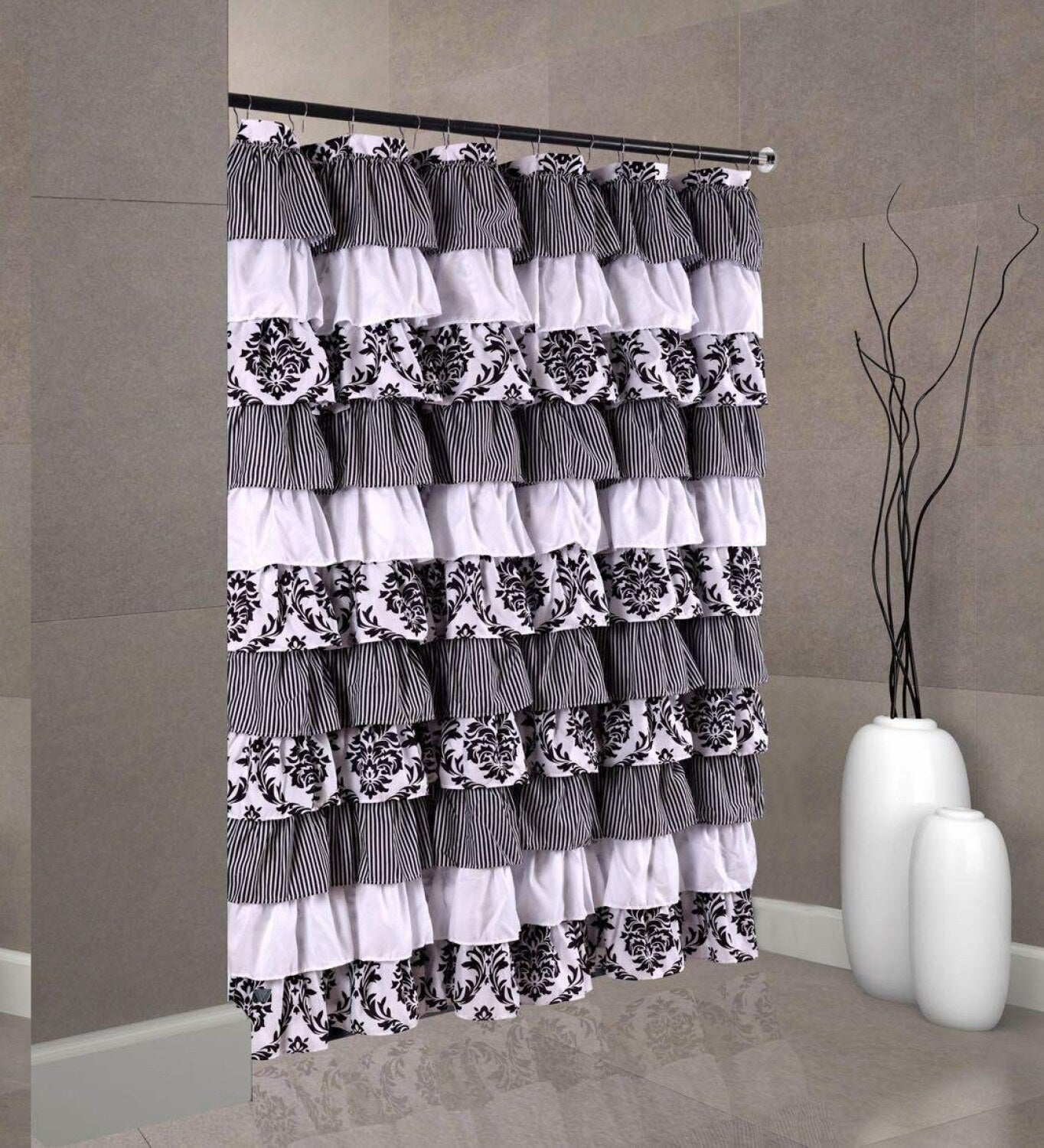 Waterfall Ruffled Fabric Shower Curtain 72x72