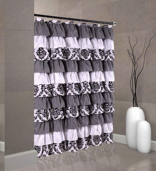 Waterfall Ruffled Fabric Shower Curtain 72x72