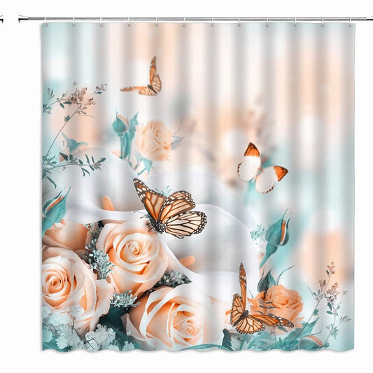 Flower Butterfly Shower Curtain 70x70 inches