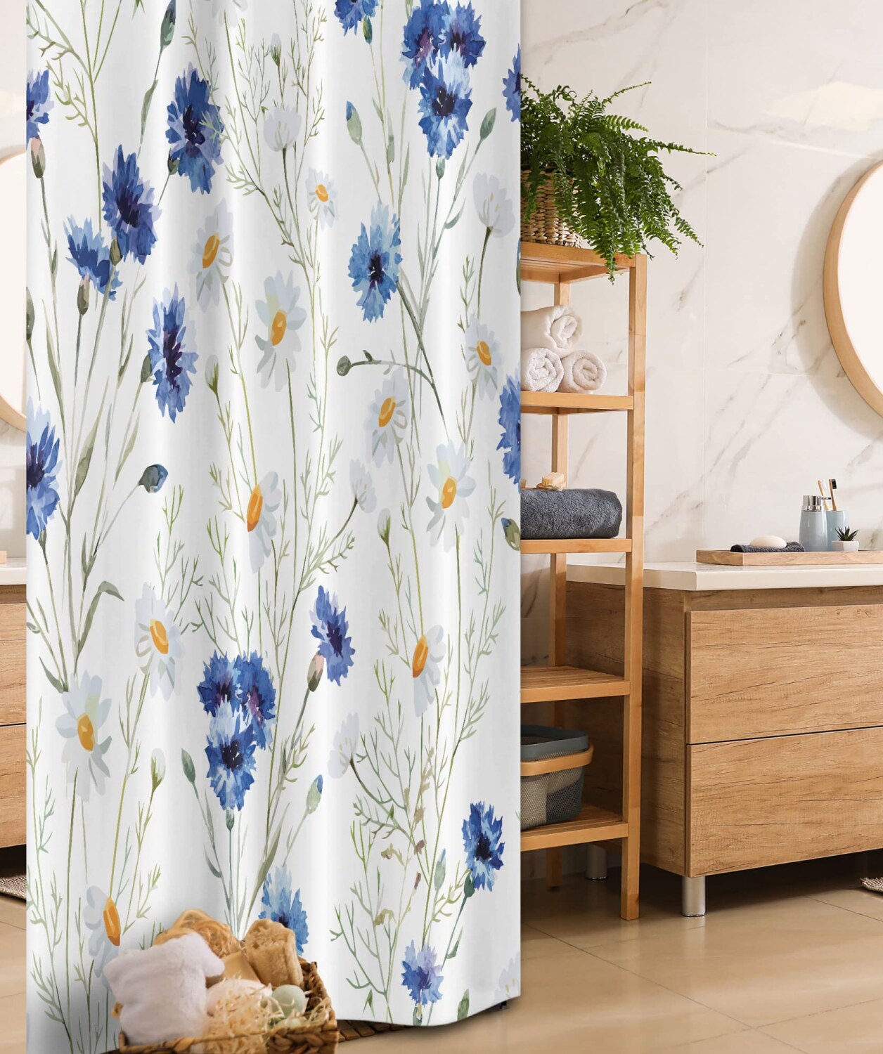 Watercolor Flower Stall Shower Curtain 36x72 Green