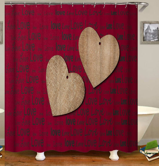 Red Heart Pattern Shower Curtain Set with 12 Hooks, 72x72 Inches
