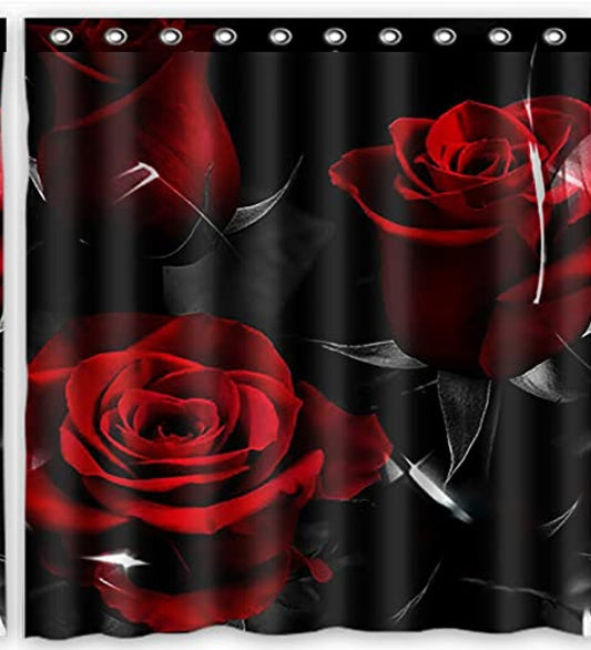 Red Rose and Black Leaves Waterproof Polyester Shower Curtain 66x72