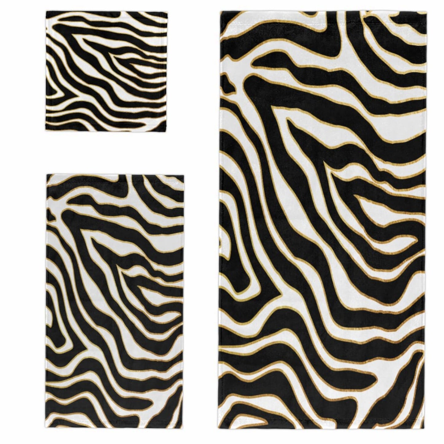 3-Piece Zebra Print Towel Set Black and White