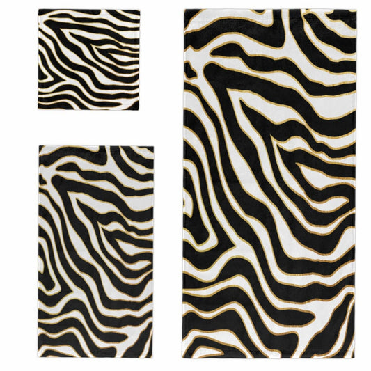 3-Piece Zebra Print Towel Set Black and White