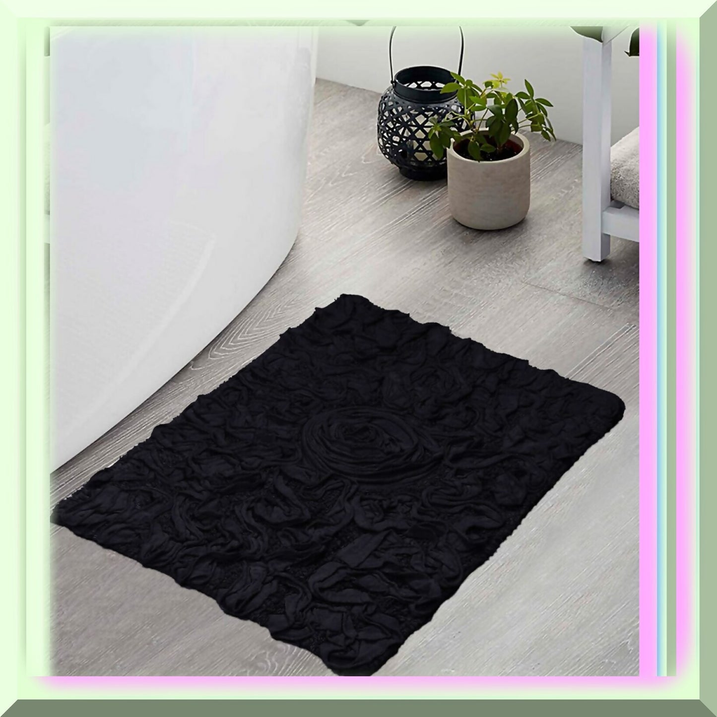 17"x24" Black Cotton Tufted Bath Rug