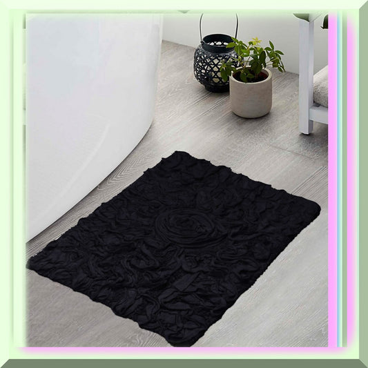 17"x24" Black Cotton Tufted Bath Rug
