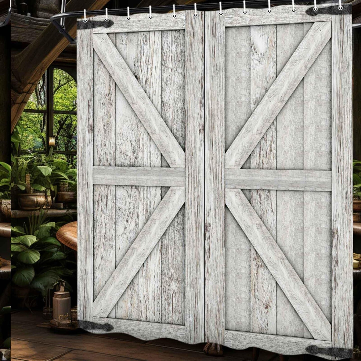 Rustic Barn Door Shower Curtain 70x70 Inches Grey