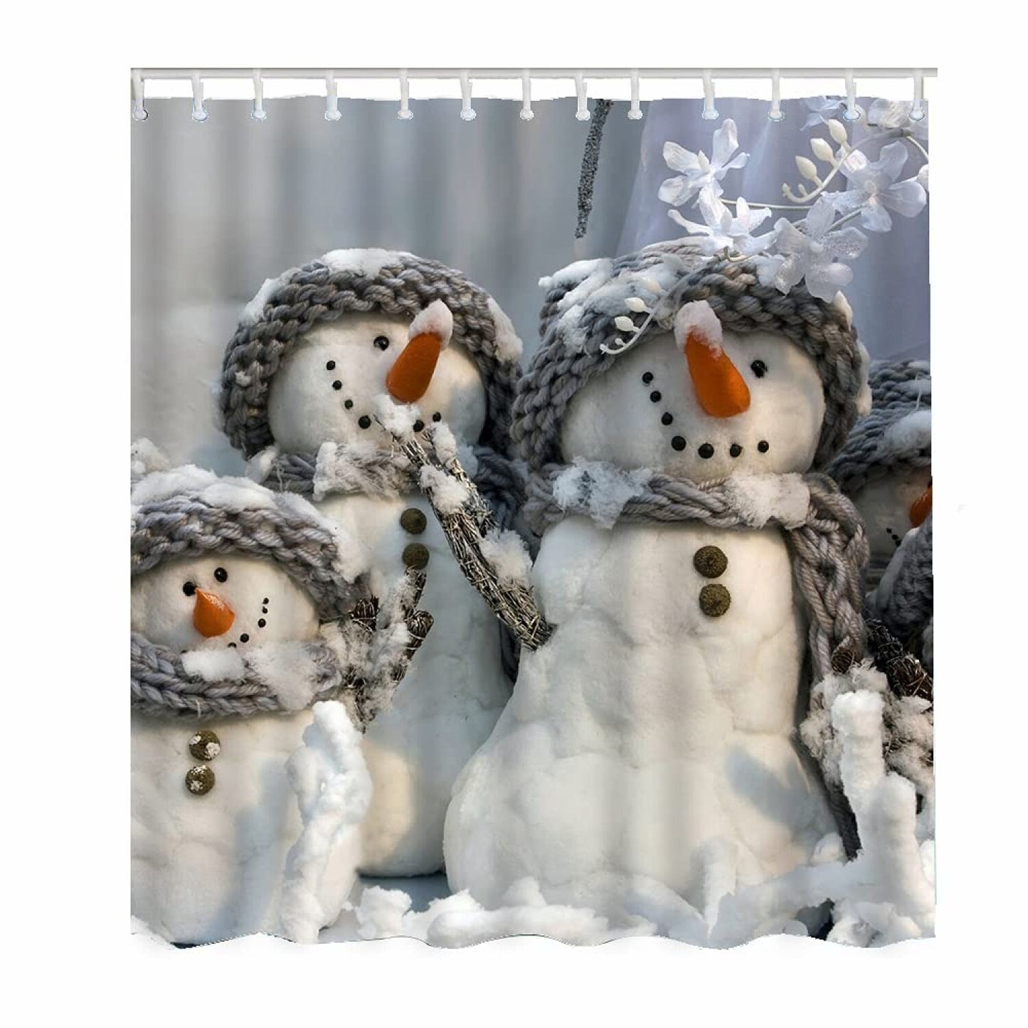 Group Snowmen Shower Curtain 72x72 Inches Water-Repellent