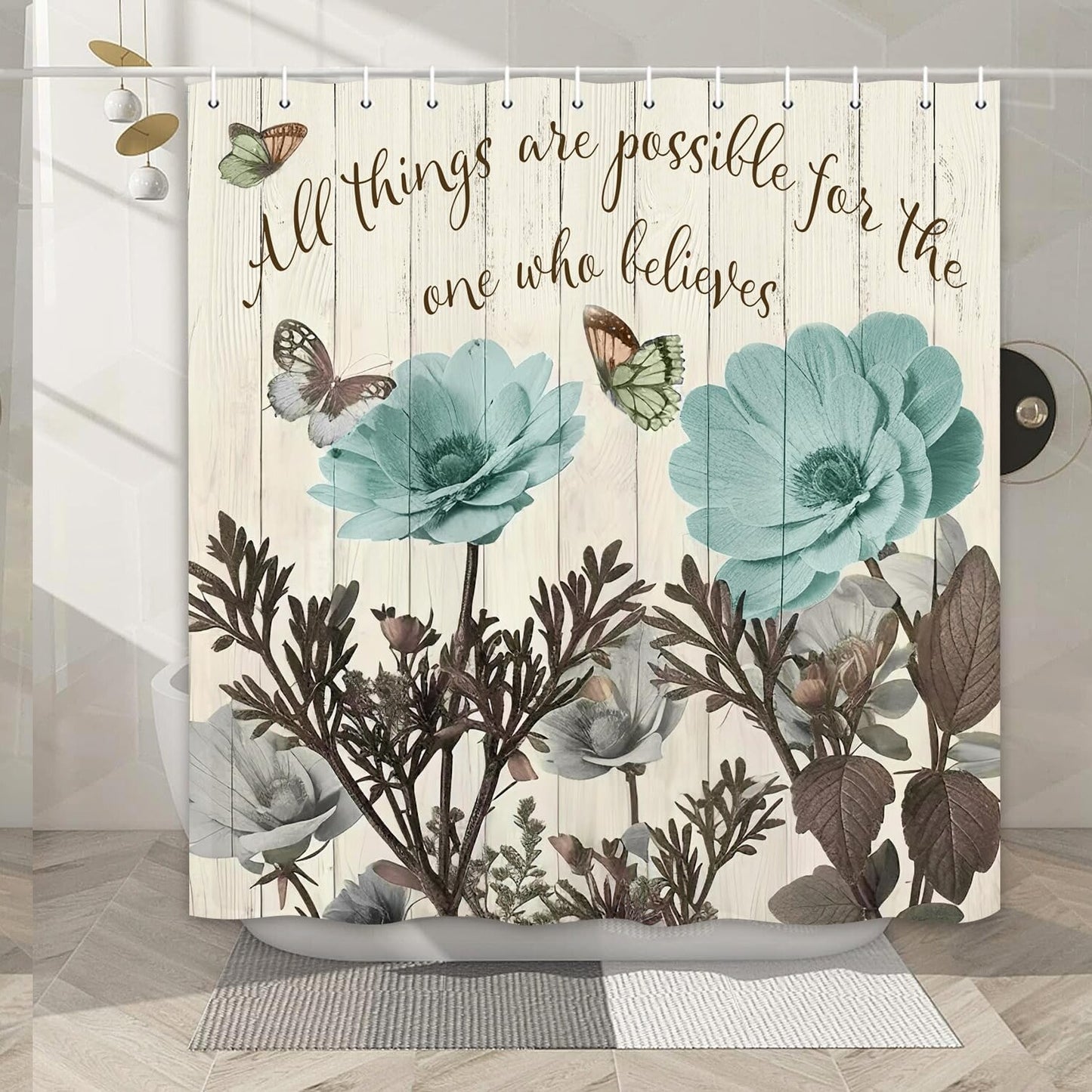 Teal Tulip Waterproof Fabric Shower Curtain 72x72