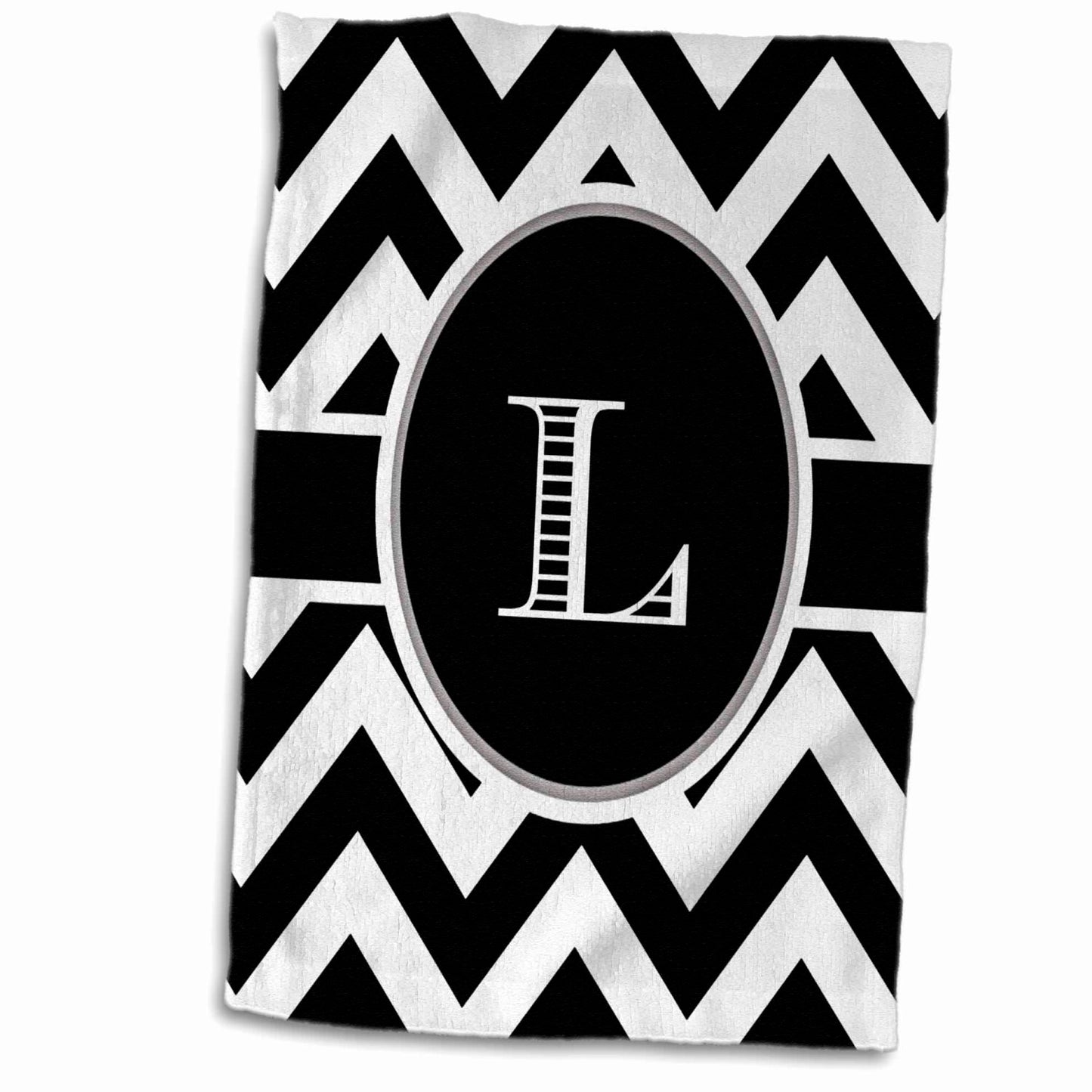 3D Rose Black & White Chevron Monogram Initial L Towel