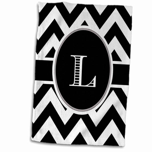 3D Rose Black & White Chevron Monogram Initial L Towel