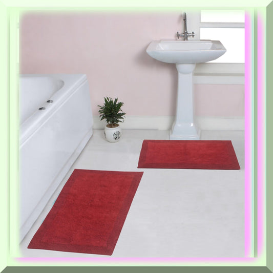 Reversible Cotton Bathroom Rugs Set 2 Pieces Red