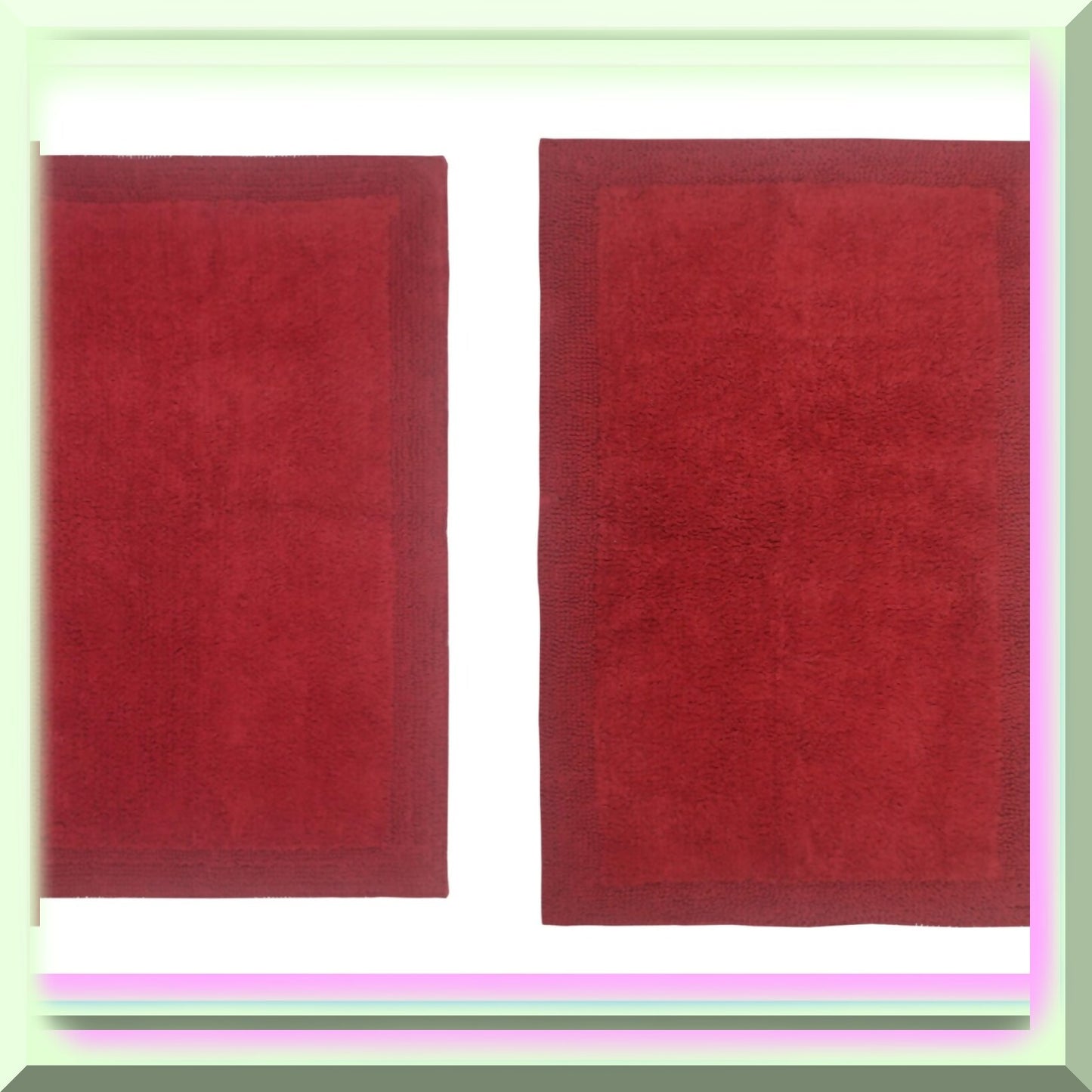 Reversible Cotton Bathroom Rugs Set 2 Pieces Red