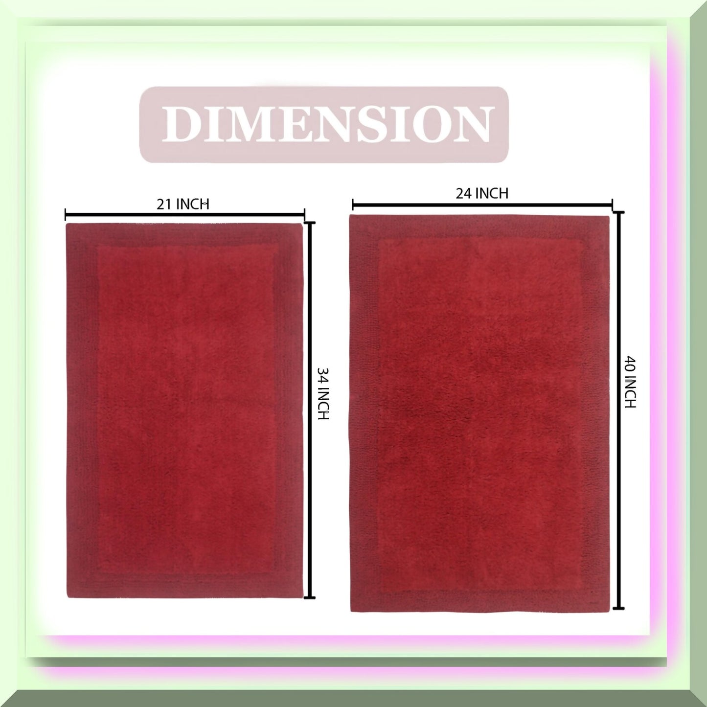 Reversible Cotton Bathroom Rugs Set 2 Pieces Red