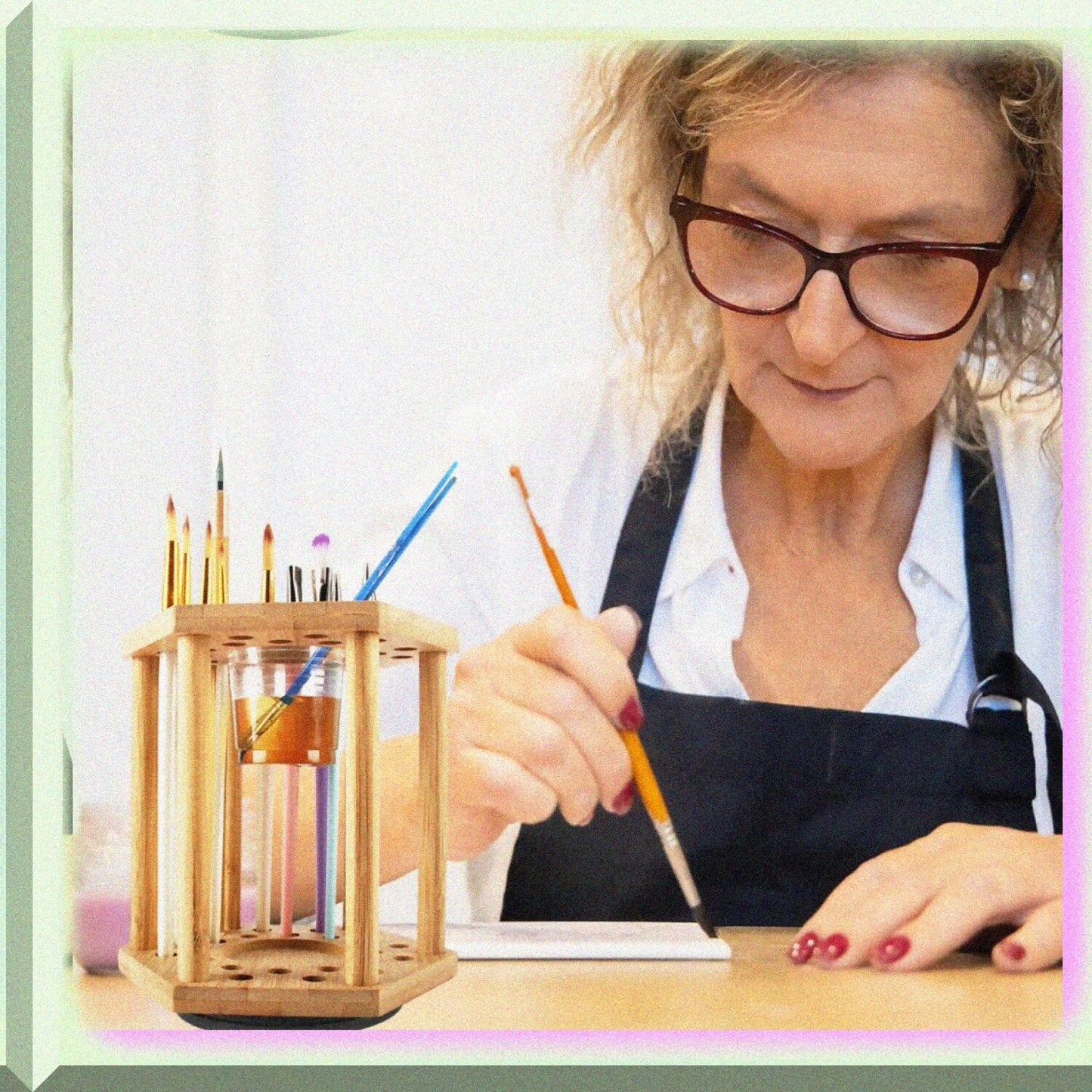 Bamboo Paint Brush Holder with 24 Holes