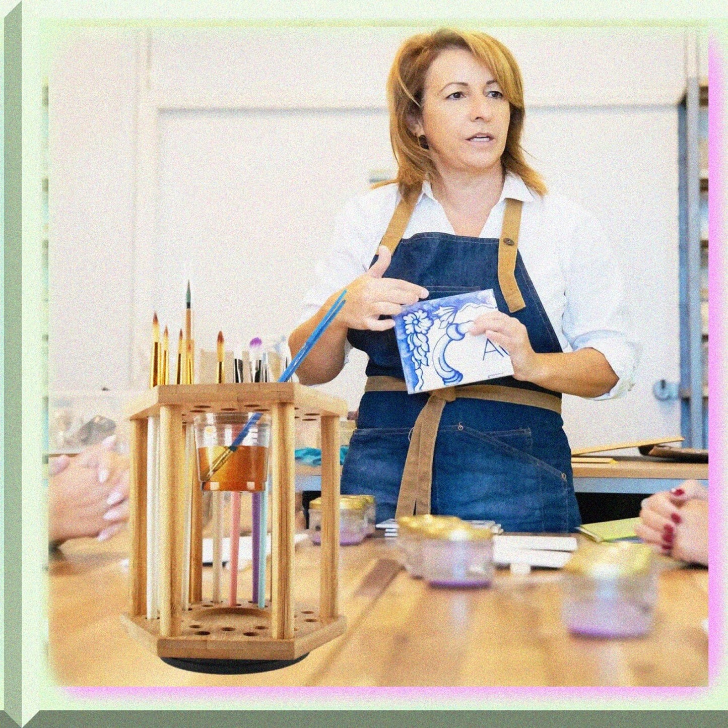 Bamboo Paint Brush Holder with 24 Holes