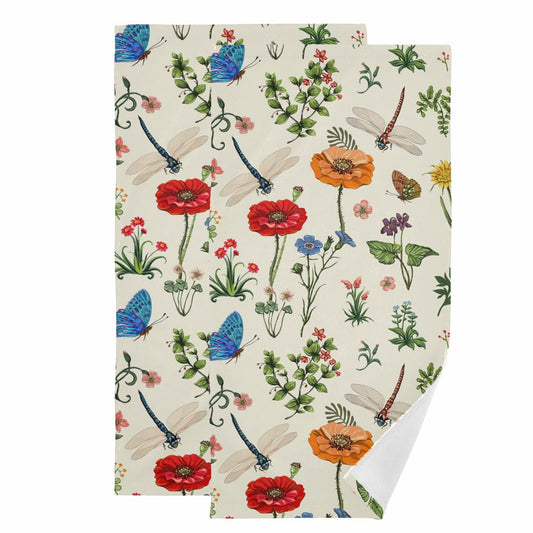 Spring Flower Dragonfly Bath Hand Towels 2 Pack