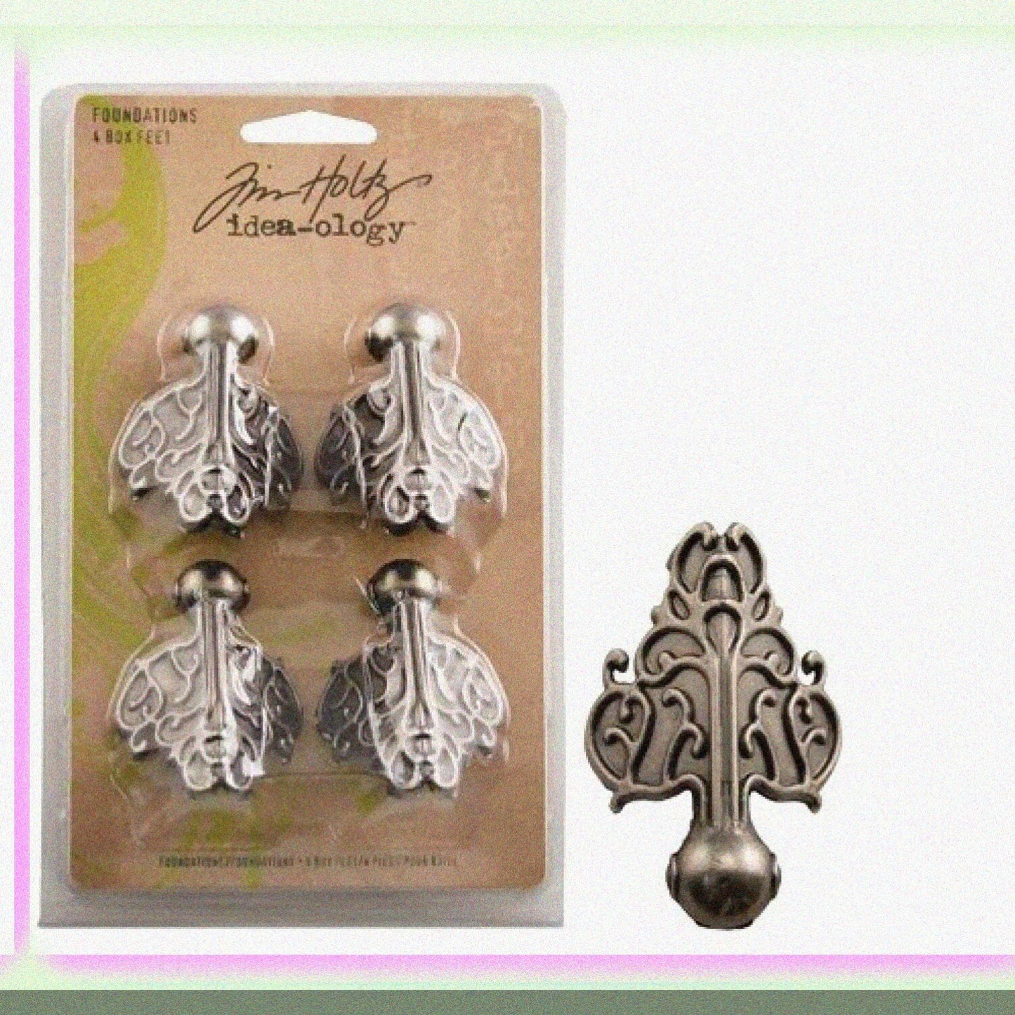 Foundations Metal Box Feet 1-1/2 x 2 Inches Antique Nickel 4 Pack