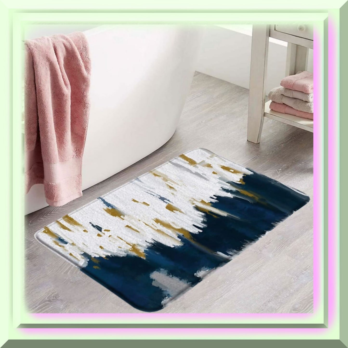Navy Blue Gold Bathroom Mat 24x36 inches