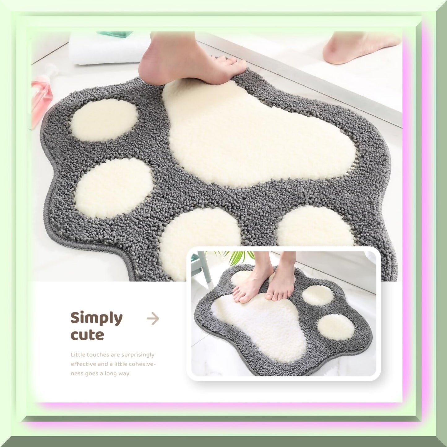 Paw Shaped Gray Bath Mat 17x23