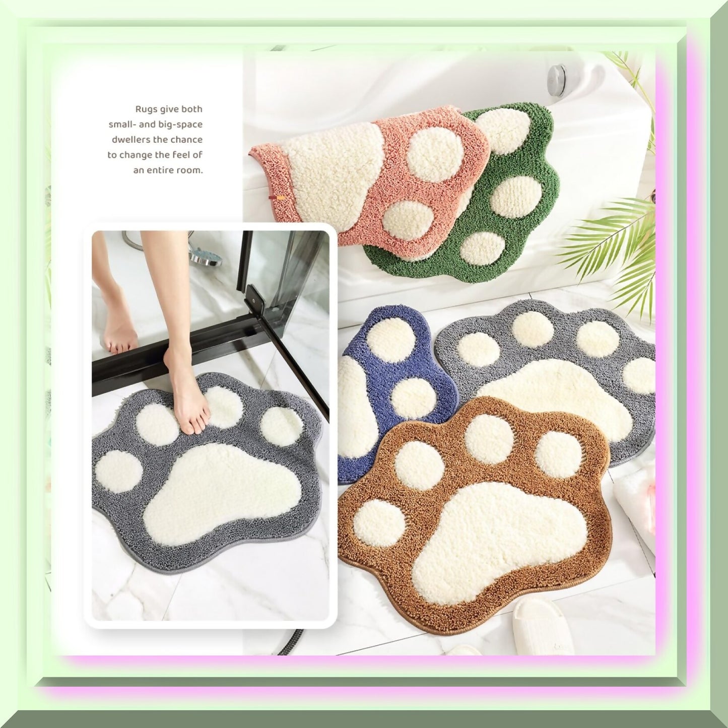 Paw Shaped Gray Bath Mat 17x23