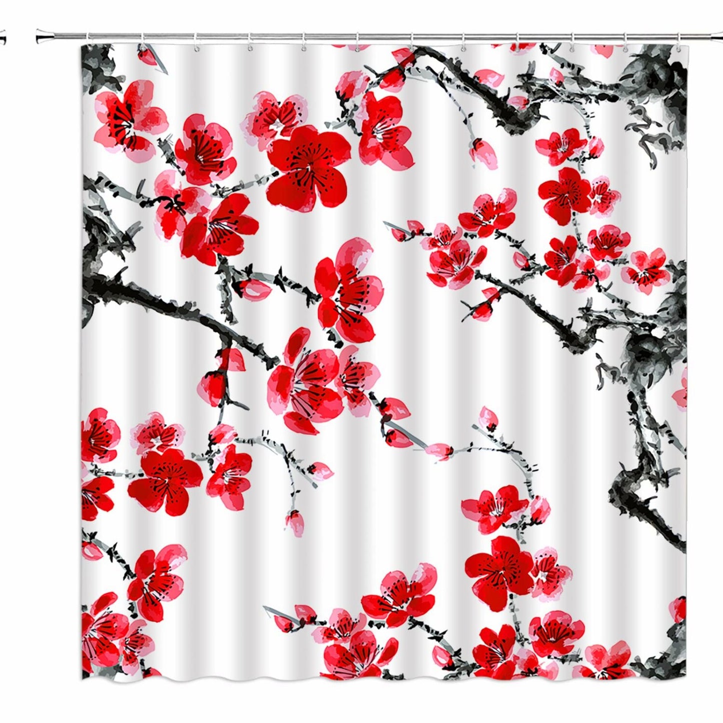 Red Floral Shower Curtain 70x70 inch with Hooks