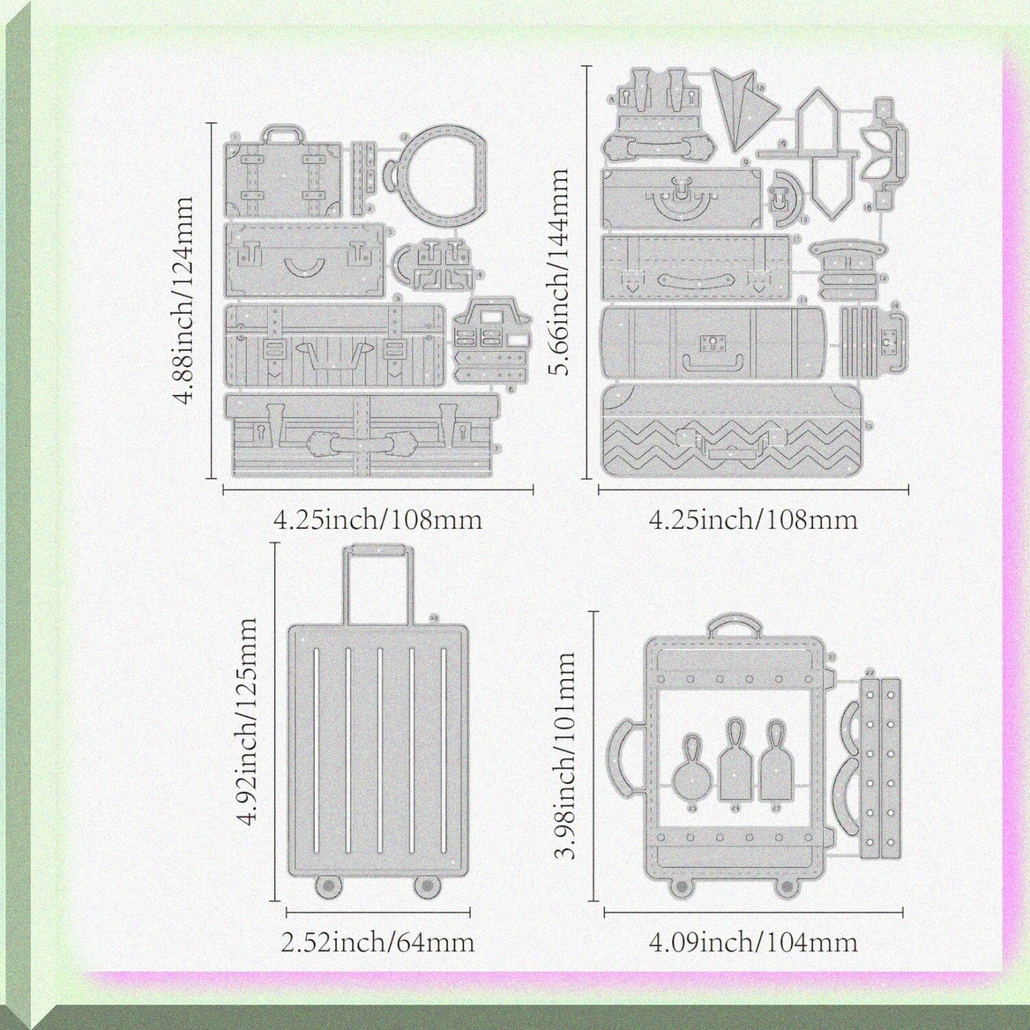 11 Pcs Suitcase Metal Cutting Dies for Card Scrapbooking Embossing