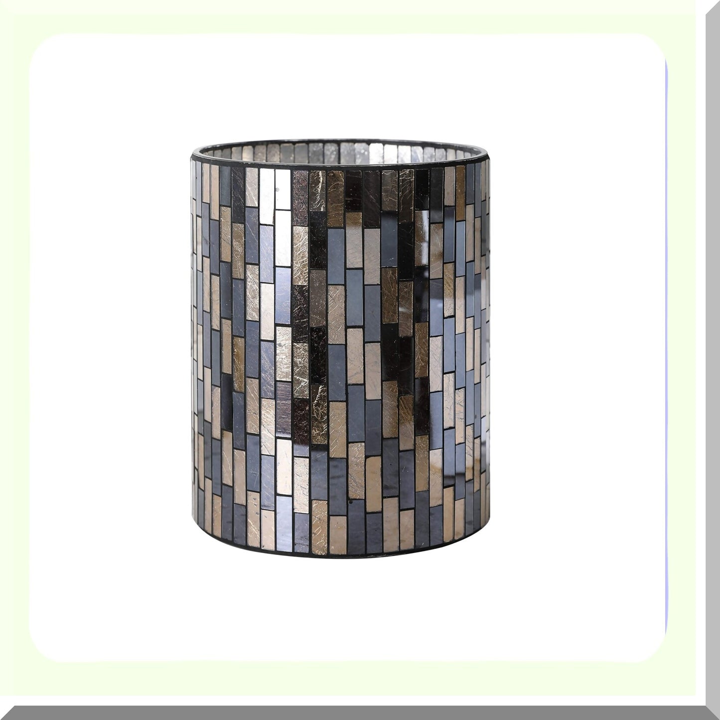 Bathroom Wastebasket Mosaic Gl Black/Gold 7.5" x 10"