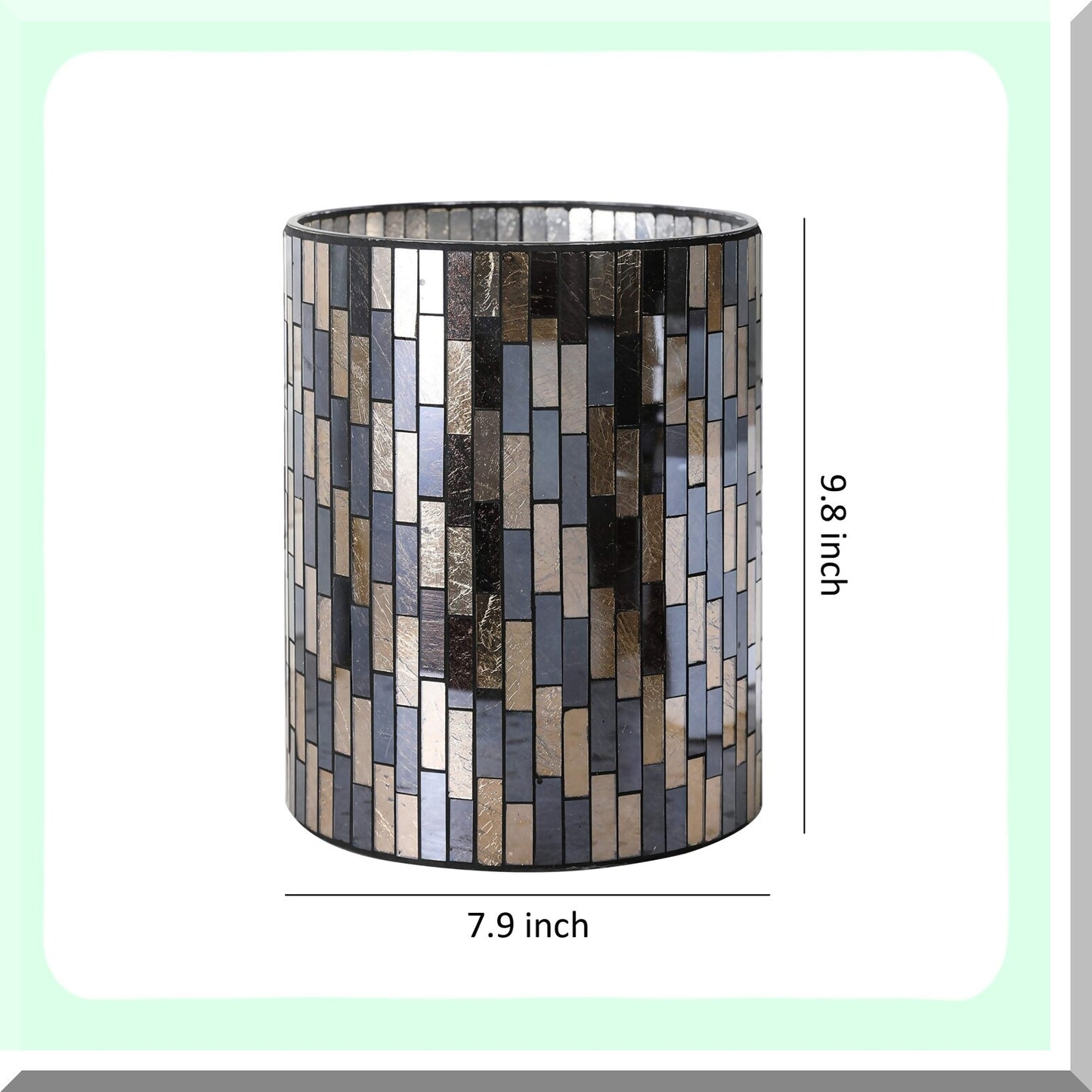 Bathroom Wastebasket Mosaic Gl Black/Gold 7.5" x 10"