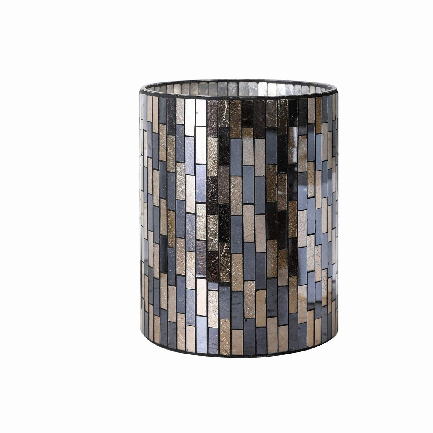 Bathroom Wastebasket Mosaic Gl Black/Gold 7.5" x 10"
