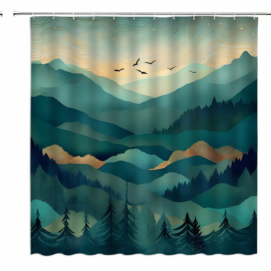 Misty Forest Watercolor Shower Curtain 70x70 Inches