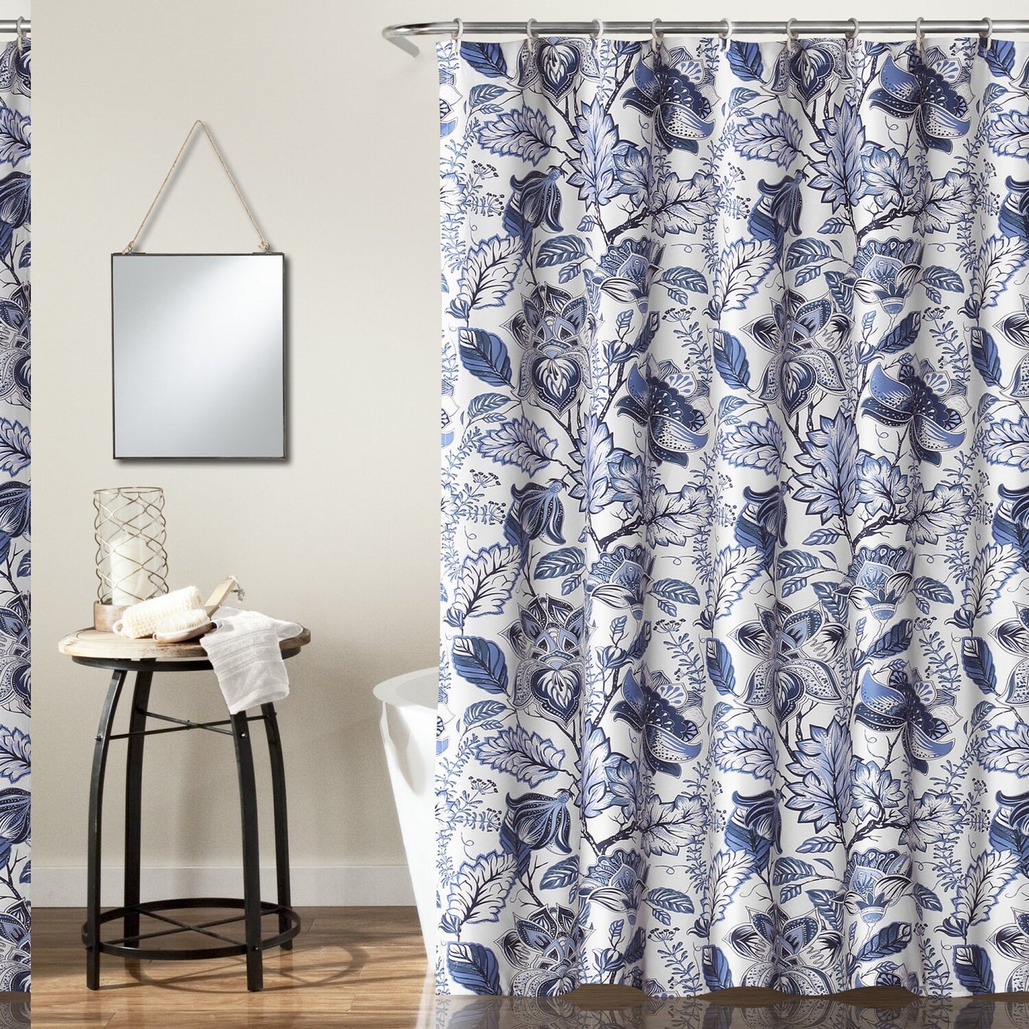 Blue Cynthia Jacobean Fabric Shower Curtain 72x72