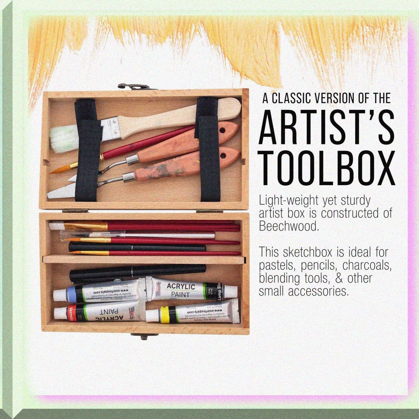 Small Beechwood Artist Tool & Brush Storage Box