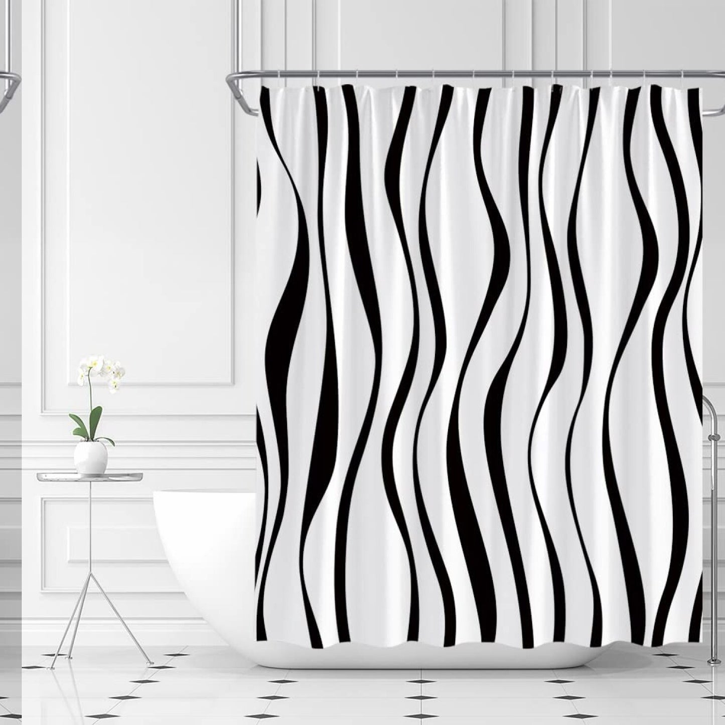 Black and White Shower Curtain 70x70 Inches