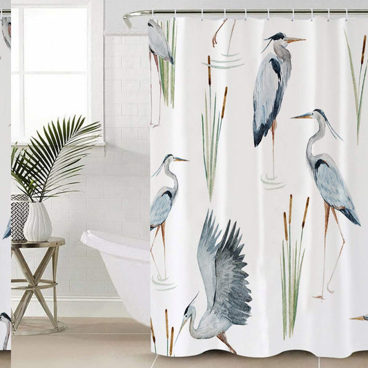 36 x 72 Inches Waterproof Polyester Shower Curtain with Birds Heron Design