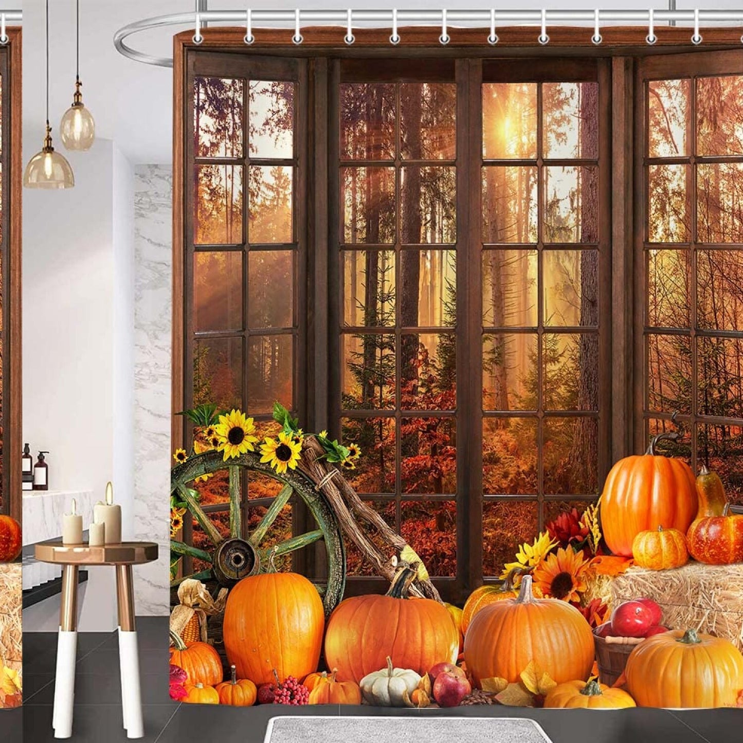 Fall Pumpkin Shower Curtain 69x70 Waterproof Fabric
