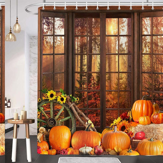 Fall Pumpkin Shower Curtain 69x70 Waterproof Fabric