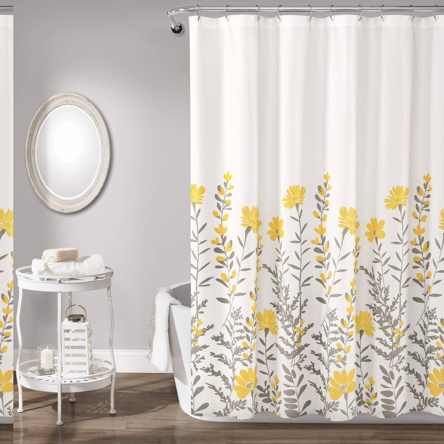 72" x 72" Yellow and Gray Aprile Shower Curtain