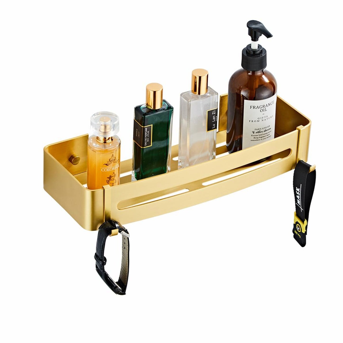 Brushed Gold Shower Shelf with Hooks