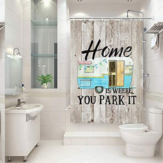 RV Shower Curtain 47x64 Inches Rustic Farmhouse Waterproof Fabric