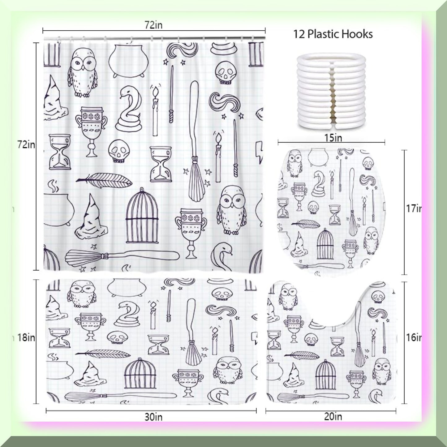 4 Pcs Bathroom Shower Curtain Set with Rugs and Cover