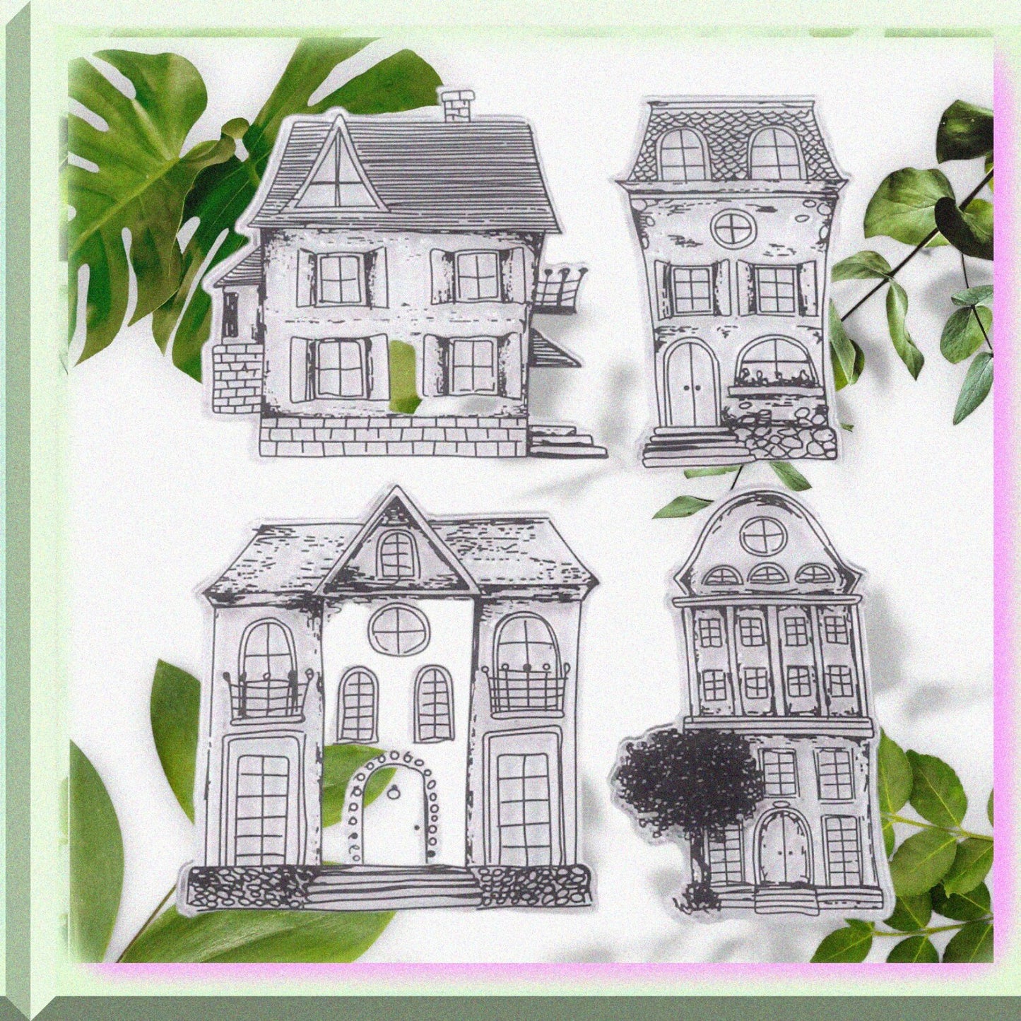 Acrylic Blocks Stamps Set with House Patterns