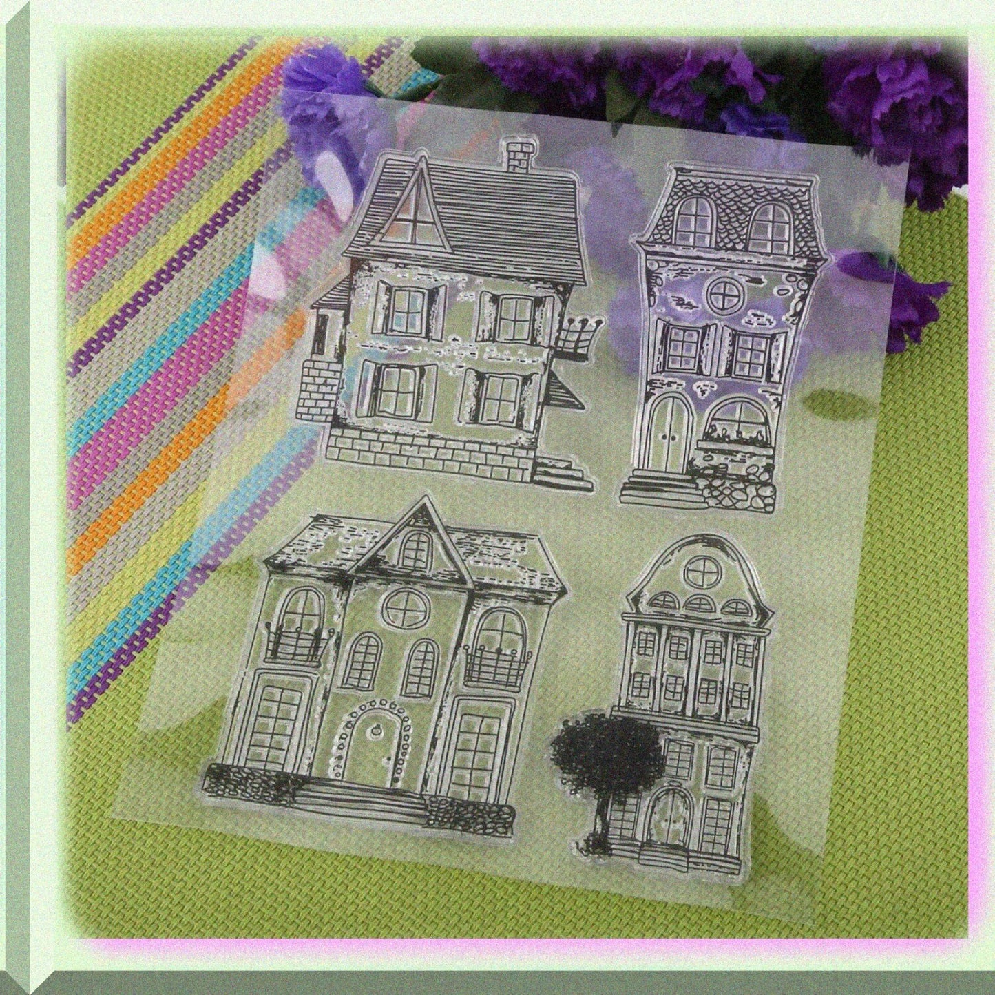 Acrylic Blocks Stamps Set with House Patterns