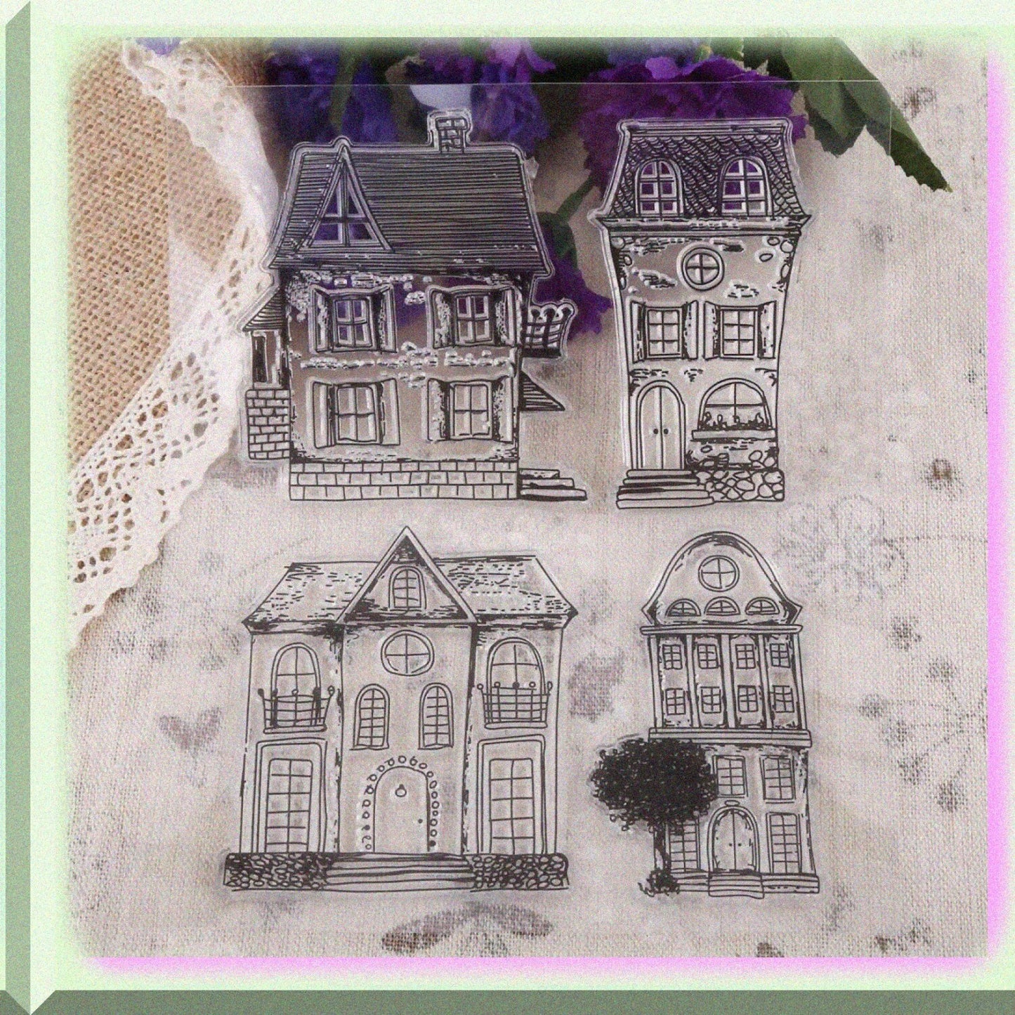 Acrylic Blocks Stamps Set with House Patterns