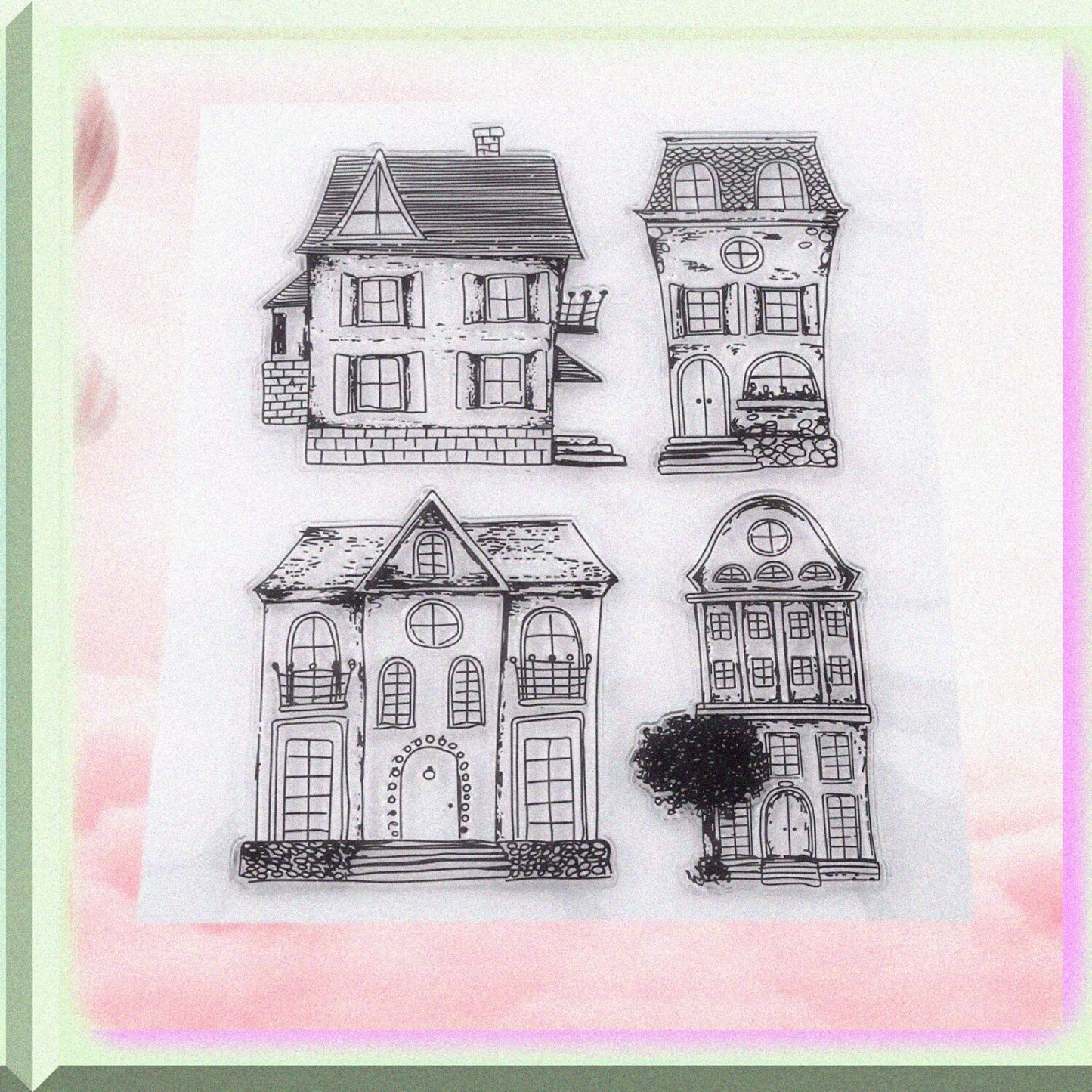 Acrylic Blocks Stamps Set with House Patterns