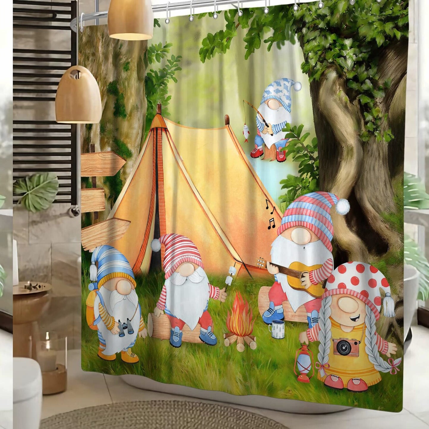 Fairyland Forest Trees Green Kids Shower Curtain 65x72 inches