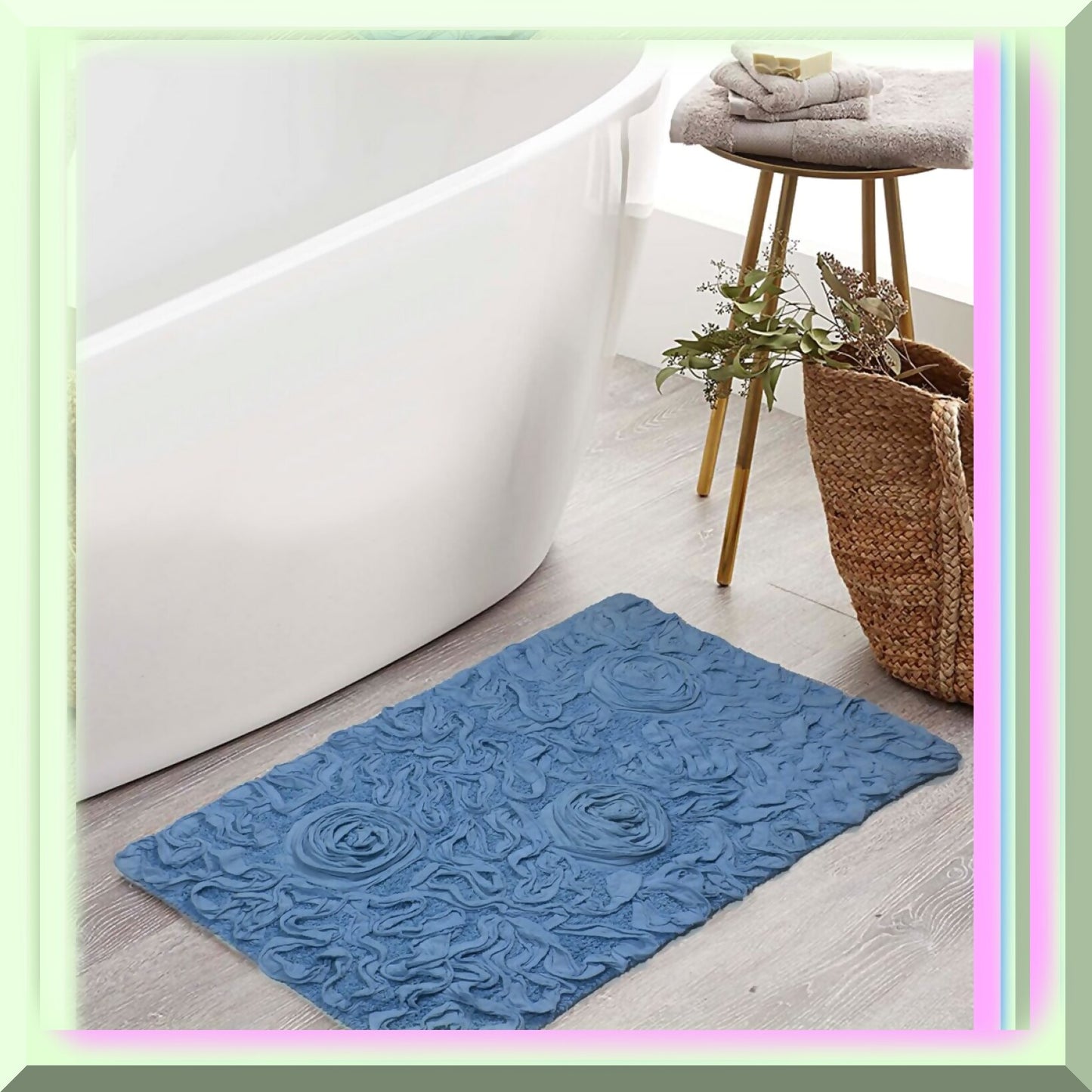 21"x34" Cotton Tufted Bath Rug Sky Blue