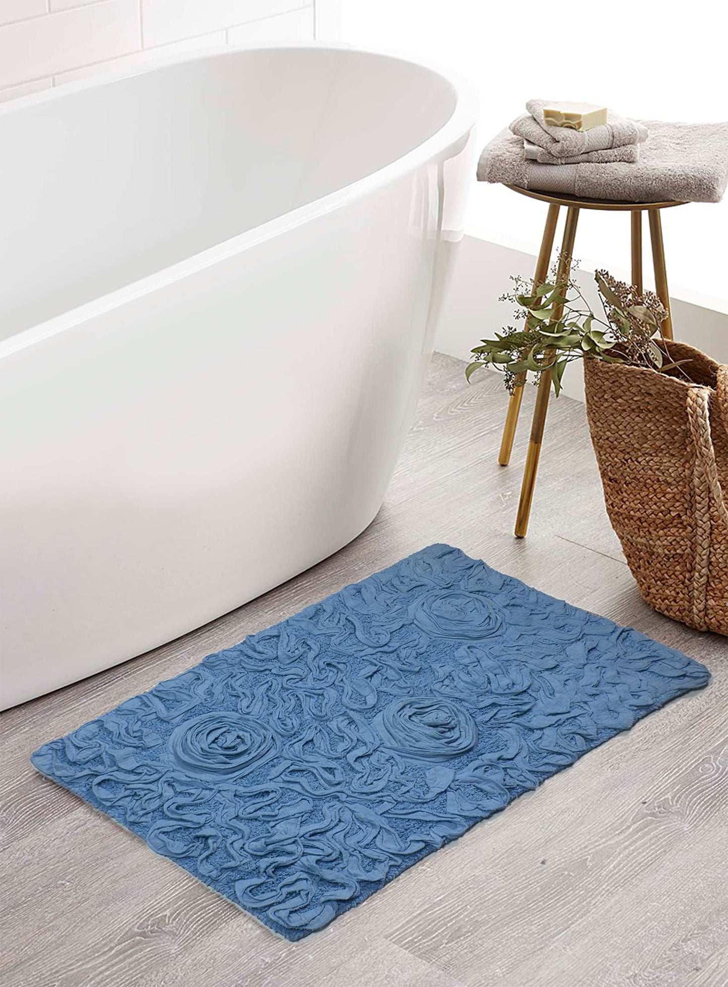 21"x34" Cotton Tufted Bath Rug Sky Blue